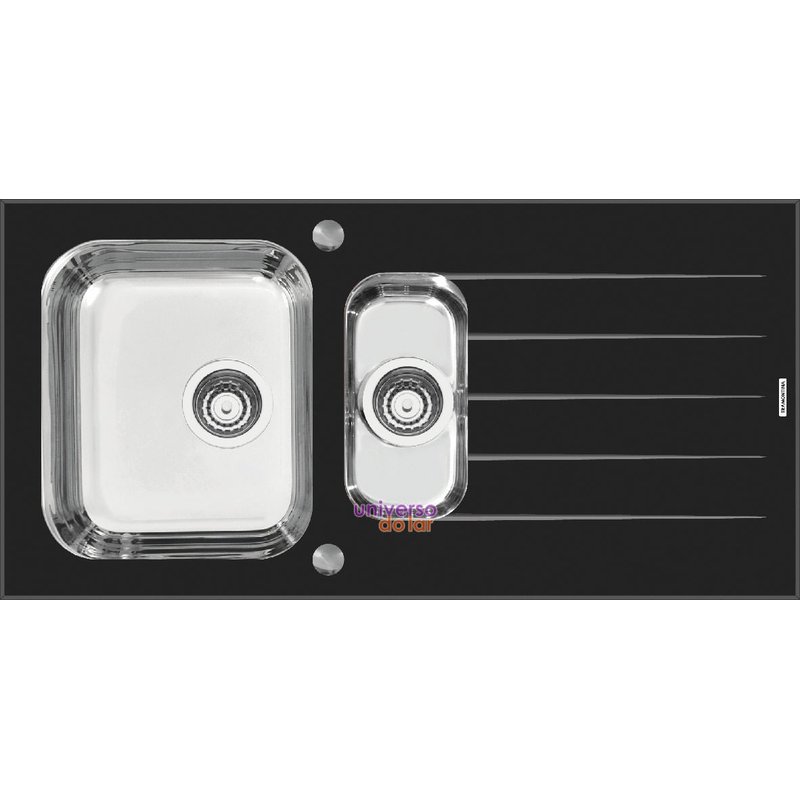 Cuba de Sobrepor Vitra Vidro Temperado Branco 86x50cm com Escorredor, Bandeja e Válvula - Aço Inox