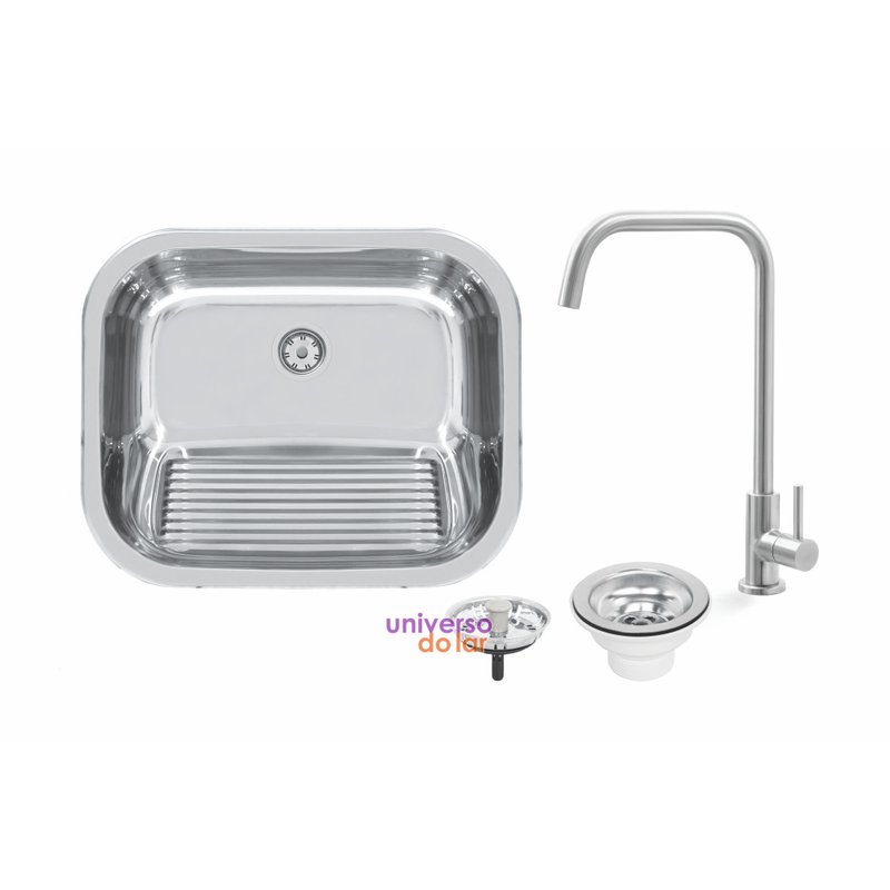 Tanque de encaixe hera 30 L com torneira de bancada em aço inox polido 50x40 cm - Aço Inox