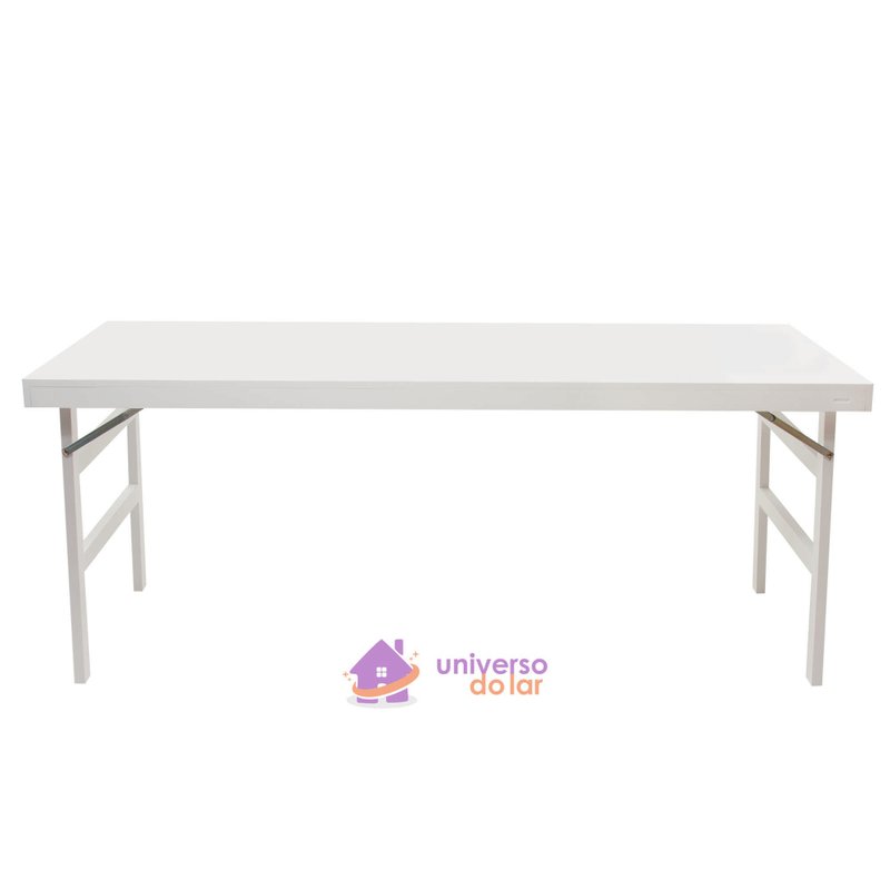Mesa Dobrável de Madeira Natural com Acabamento em Cor Branca com 2000 mm Comprimento