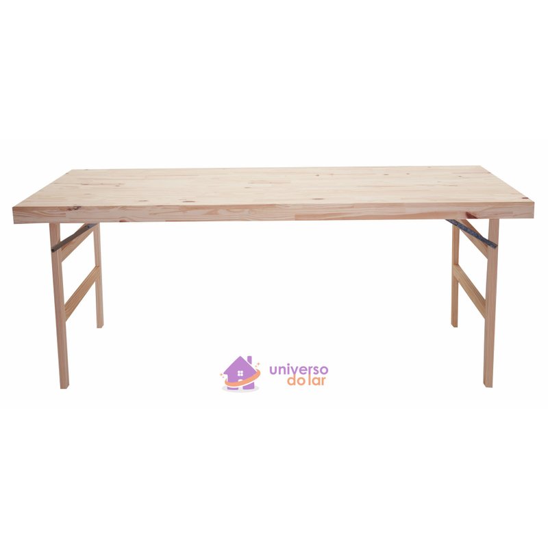 Mesa Dobrável de Madeira Natural com Acabamento em Verniz com 2000 mm Comprimento