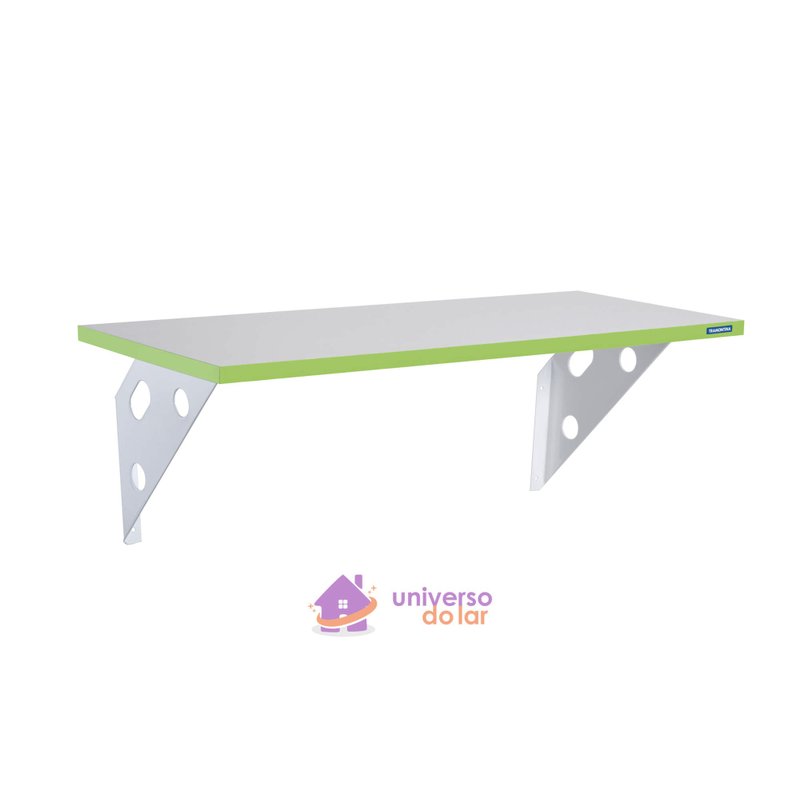 Prateleira Color Branca 90cm x 25cm com Suporte Metálico Verde