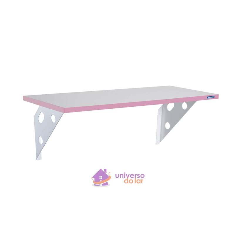 Prateleira Color Branca 90cm x 25cm com Suporte Metálico Rosa