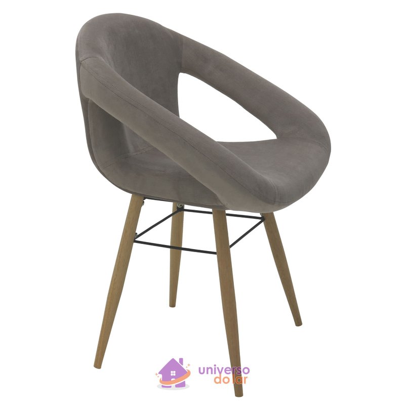Poltrona Estofada Delice Concreto com Base Madeira