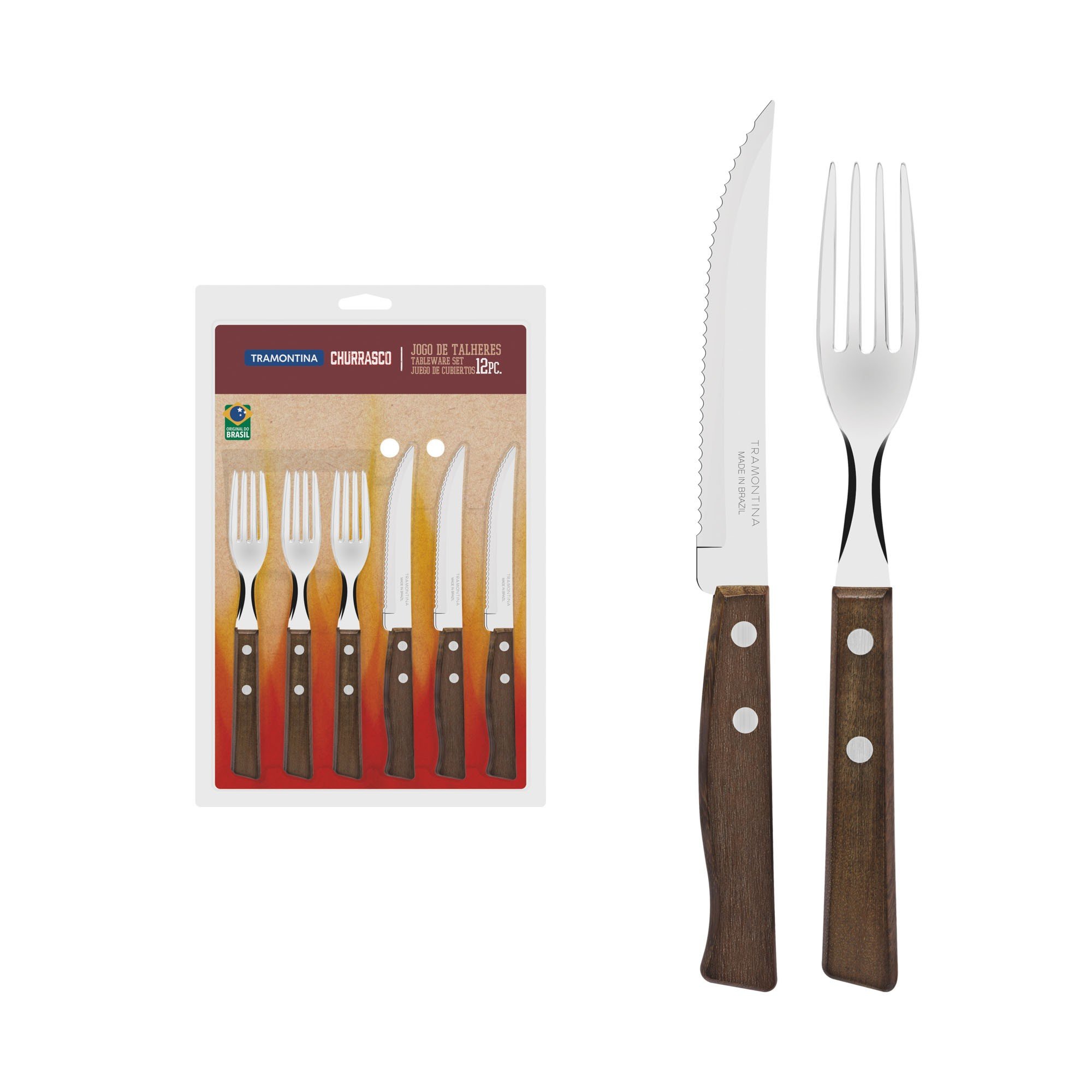 Jogo Talheres Churrasco Jumbo Tramontina Aço Inox Cabo
