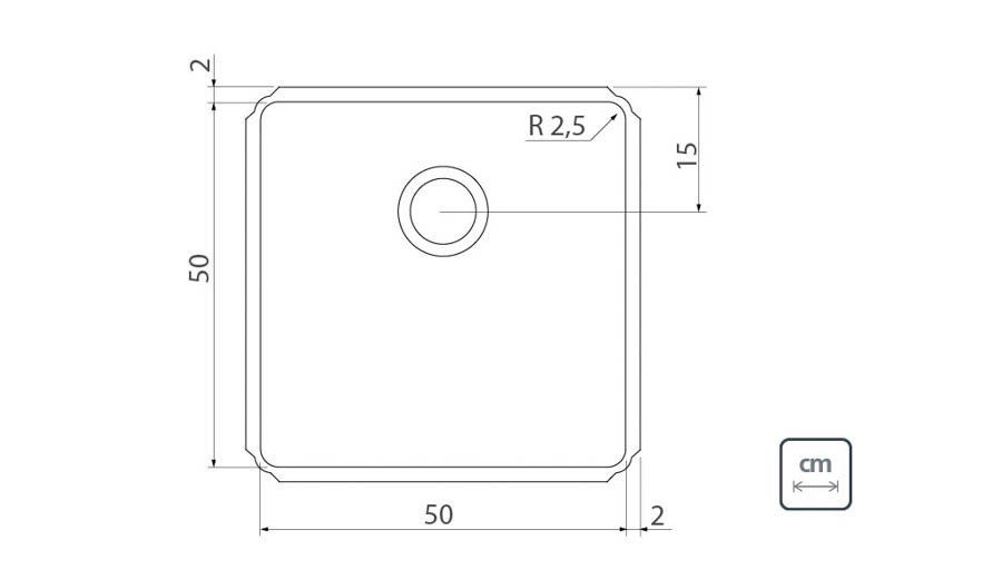 Cuba Profissional de embutir Dritta Pro em Aço Inox com Acabamento Scotch Brite 50x50 cm