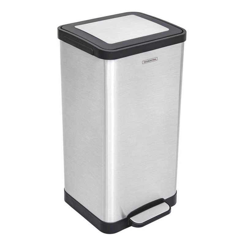 Lixeira Inox com Pedal Quadratta Acabamento Scotch Brite e Balde Interno Removível 15 L