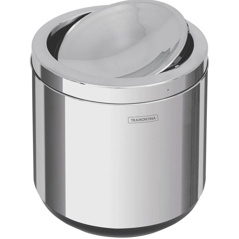 Lixeira Inox Cápsula Basculante com Acabamento Polido e Base em Polipropileno 7 L