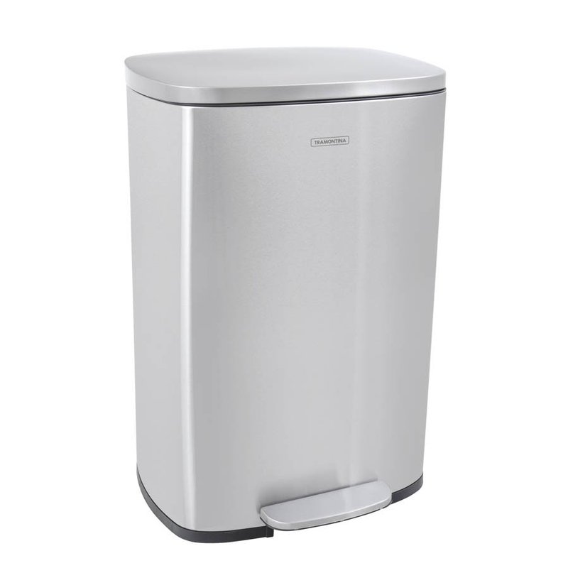 Lixeira Inox com Pedal Tipo D New Acabamento Scotch Brite e Balde Interno Removível 50 L