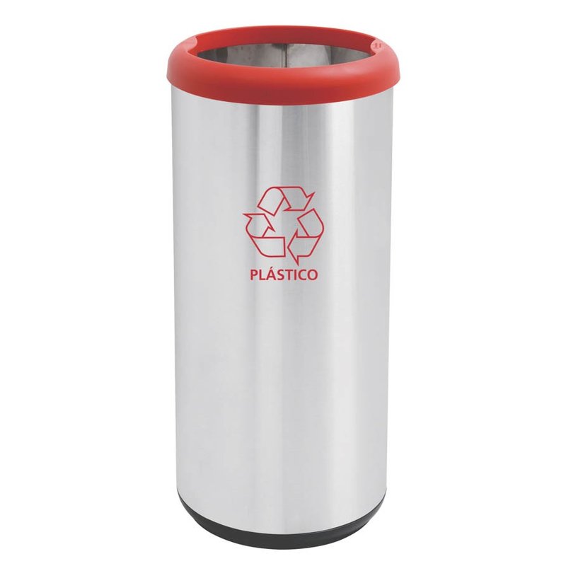 Lixeira Inox Cápsula Selecta Plus Scotch Brite e Aro e Base Vermelha em Polipropileno 40L