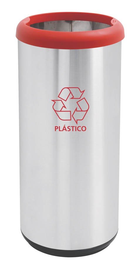 Lixeira Inox Cápsula Selecta Plus Scotch Brite e Aro e Base Vermelha em Polipropileno 40L