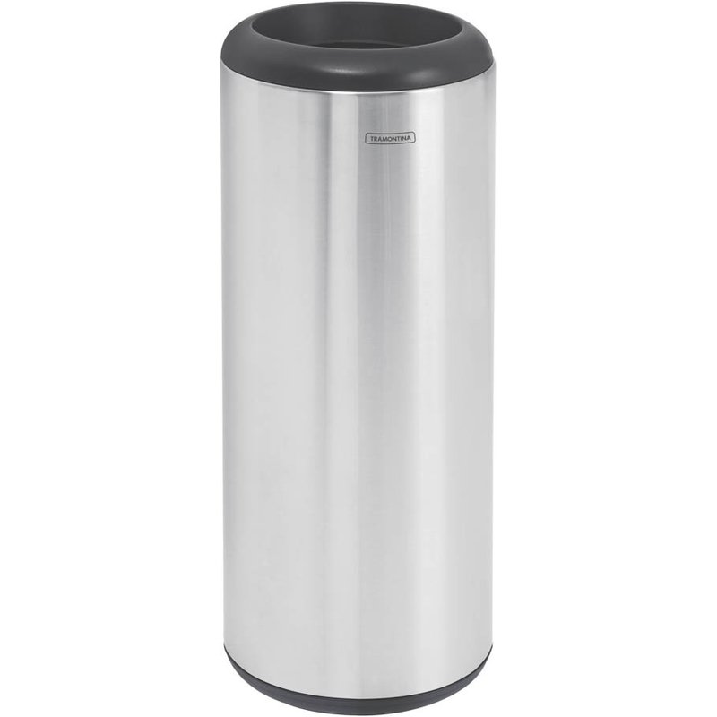 Lixeira Inox Cápsula com Acabamento Scotch Brite e Aro e Base em Polipropileno 20 L