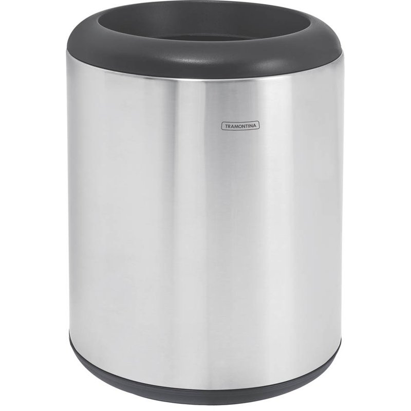 Lixeira Inox Cápsula com Acabamento Scotch Brite e Aro e Base em Polipropileno 23 L