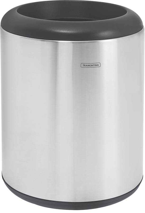 Lixeira Inox Cápsula com Acabamento Scotch Brite e Aro e Base em Polipropileno 23 L