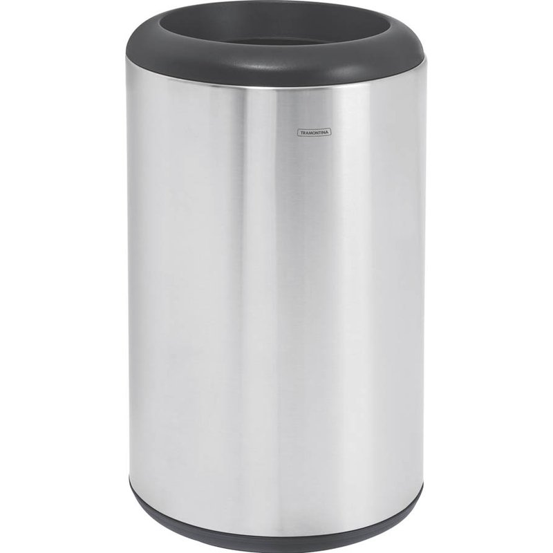 Lixeira Inox Cápsula com Acabamento Scotch Brite e Aro e Base em Polipropileno 31 L