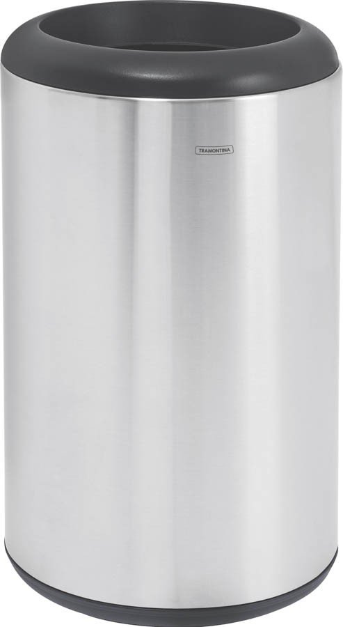 Lixeira Inox Cápsula com Acabamento Scotch Brite e Aro e Base em Polipropileno 31 L