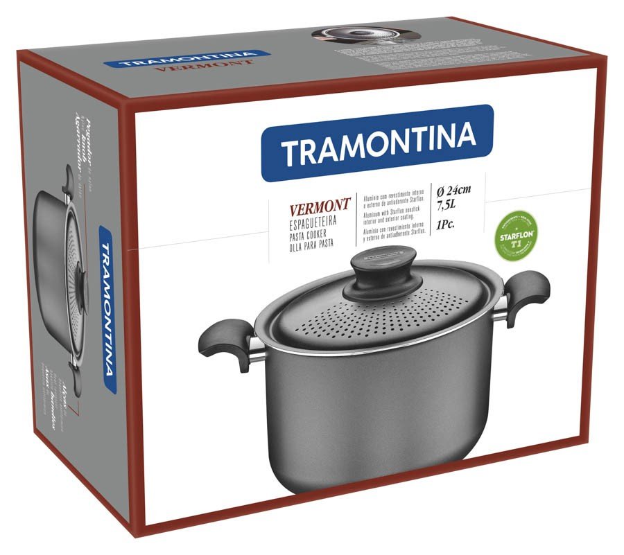 Espagueteira Vermont Alumínio Revestimento Cobre Antiaderente Starflon Grafite 24 cm 7,3L