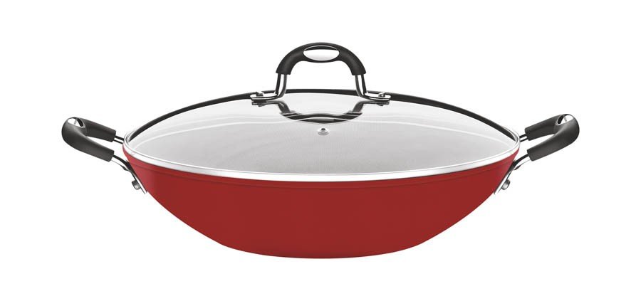 Wok Mônaco Induction Alumínio Antiaderente Starflon Vermelho 32 cm 4,5 L