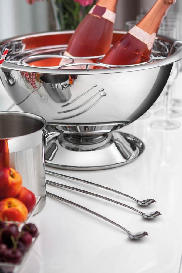 Champanheira Rotonda em Aço Inox com Suporte para 4 Garrafas 42 cm 11,9 L