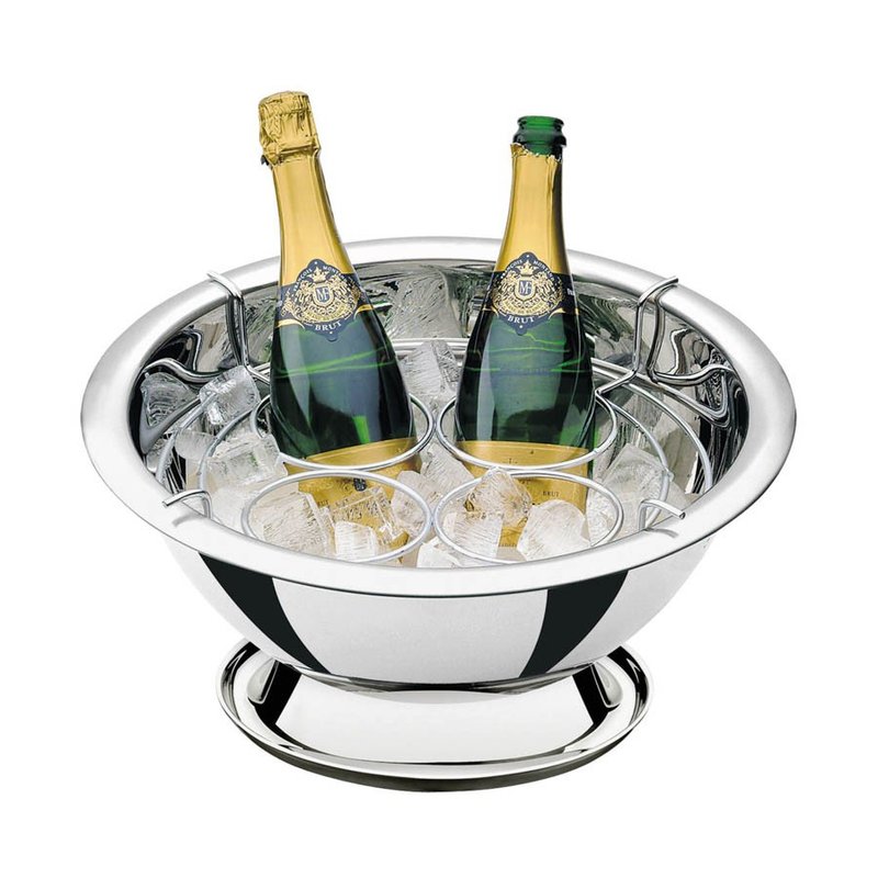 Champanheira Rotonda em Aço Inox com Suporte para 4 Garrafas 42 cm 11,9 L