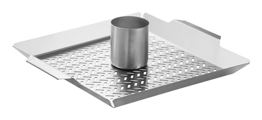 Grelha Cosmos para Frango em Aço Inox com Recipiente para Temperos 38 x 32 cm