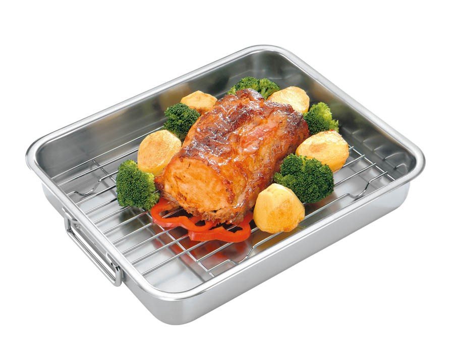 Assadeira Service em Aço Inox com Grelha 39 x 33 cm
