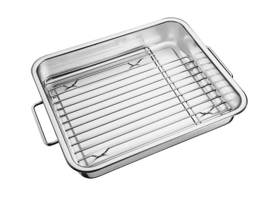 Assadeira Service em Aço Inox com Grelha 39 x 33 cm