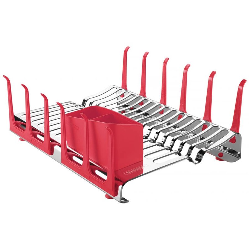 Escorredor de Louça Plurale em Aço Inox com Porta-copos e Porta Talheres Vermelho