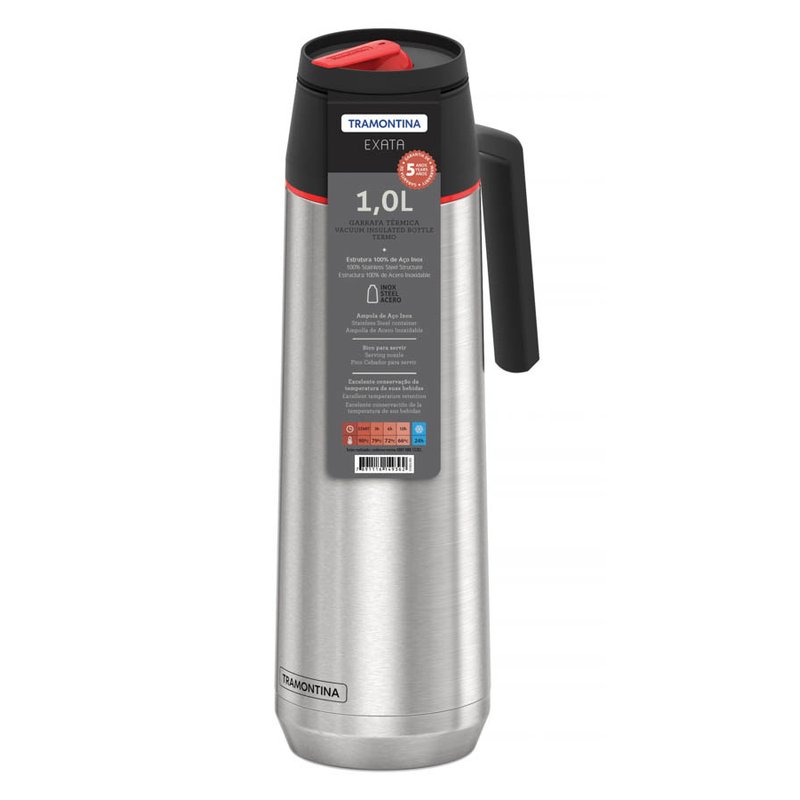 Tramontina EXATA Carafe Isotherme Noir 1000 Ml + Mug - Garde Chaud Et Froid