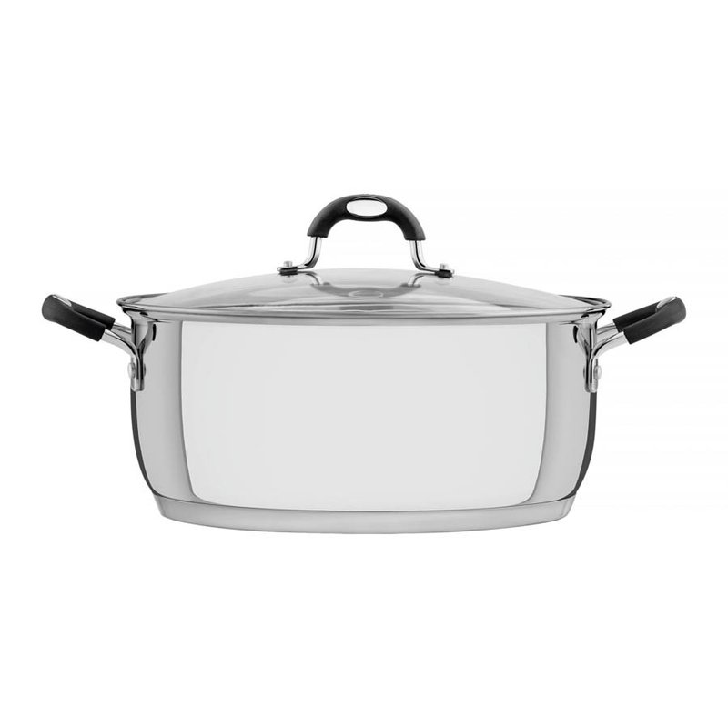 Caçarola Rasa Solar Silicone em Aço Inox com Fundo Triplo e Tampa de Vidro 30 cm 8,9 L