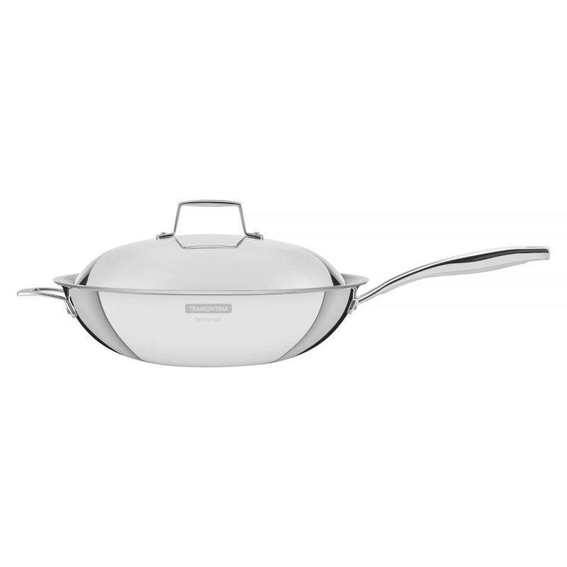 Wok Grano Aço Inox Corpo Triplo Revestimento Interno Antiaderente com Cabo 32 cm 5,2 L
