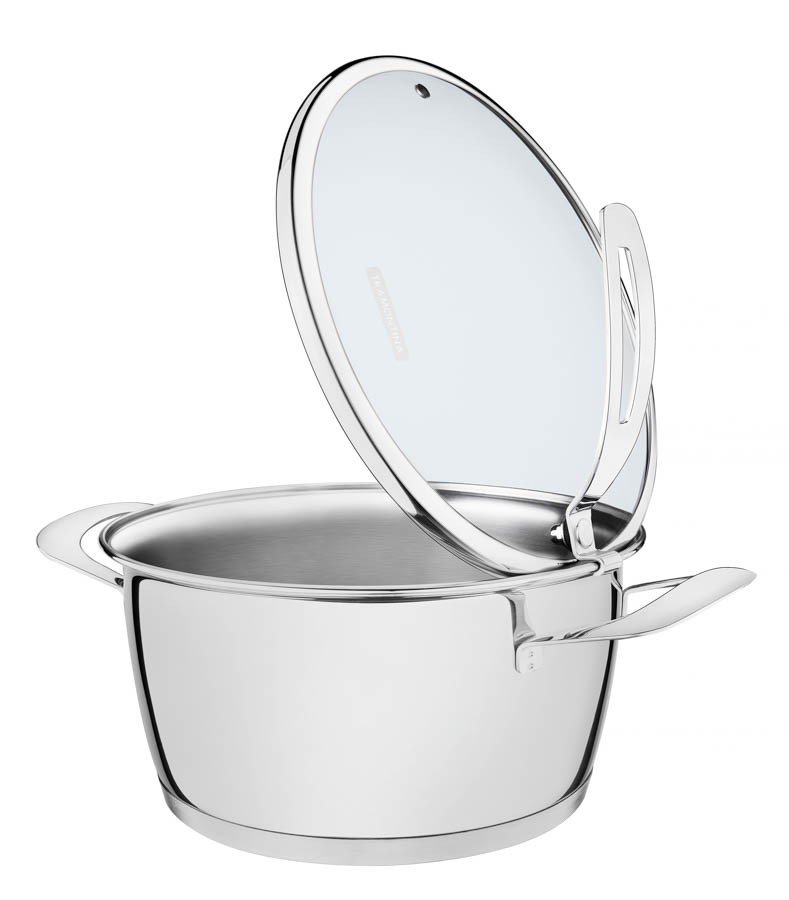 Panela Ventura em Aço Inox com Fundo Triplo e Tampa de Vidro 20 cm 2,7 L