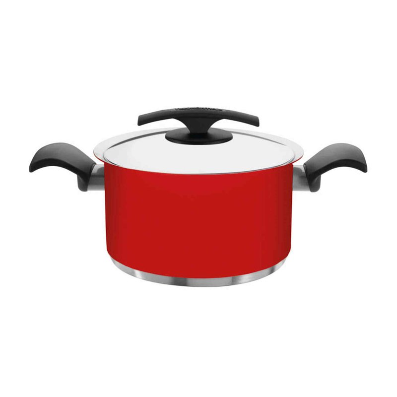 Caçarola Duo Color Funda Vermelha em Aço Inox Fundo Triplo com Tampa e Alças 20 cm 3,6 L