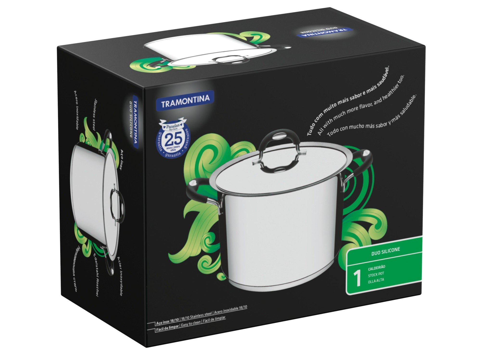 Caldeirão Tramontina Duo Silicone Aço Inox Fundo Triplo Tampa Alças  Silicone 24cm 7,7L - 62485240