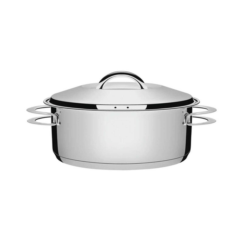 Caçarola Solar Rasa em Aço Inox Fundo Triplo com Tampa e Alças 24 cm 4,7 L