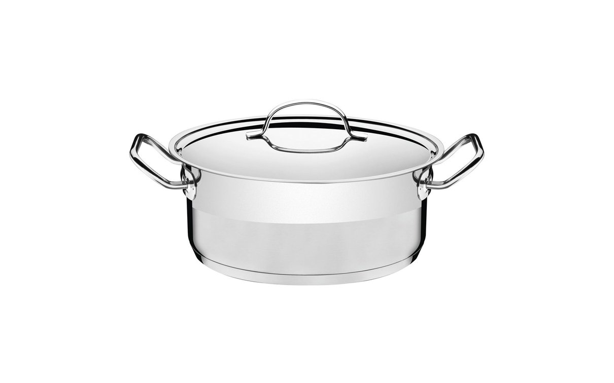 Caçarola Professional Rasa Aço Inox Fundo Triplo Tampa Plana Detalhe Satinado 16cm 1,4L
