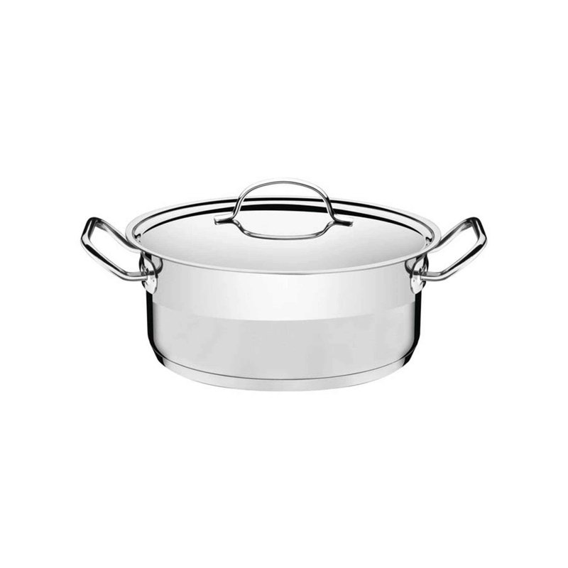 Caçarola Professional Rasa em Aço Inox Fundo Triplo com Tampa Plana Detalhe Satinado 20 c