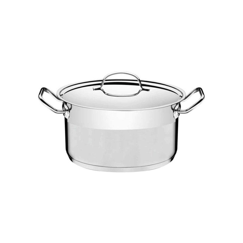 Caçarola Professional Funda em Aço Inox Fundo Triplo Com Tampa Plana Detalhe Satinado 20