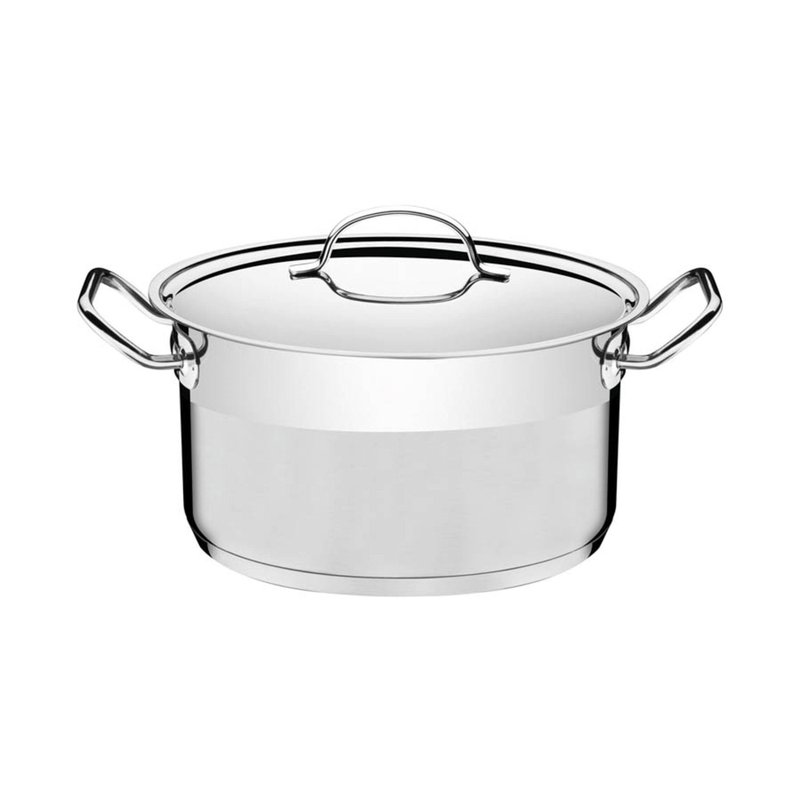 Caçarola Professional Funda em Aço Inox Fundo Triplo com Tampa Plana Detalhe Satinado 24