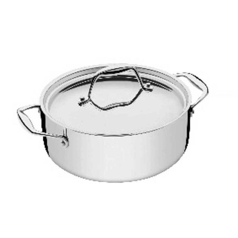 Caçarola Trix Rasa em Aço Inox Corpo Triplo com Tampa e Alças 24 cm 4,4 L