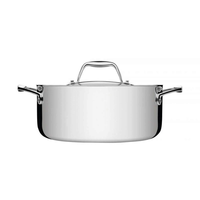 Caçarola Trix Rasa em Aço Inox Corpo Triplo com Tampa e Alças 24 cm 4,4 L