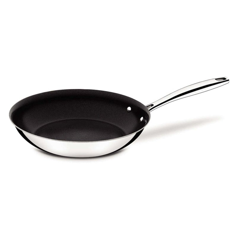 Frigideira Trix Rasa em Aço Inox com Corpo Triplo Interno em Antiaderente com Cabo 26 cm
