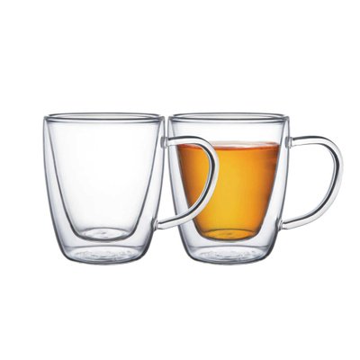 Conjunto de Xícaras para Café e Chá Vidro Duplo com Alças 2 Peças