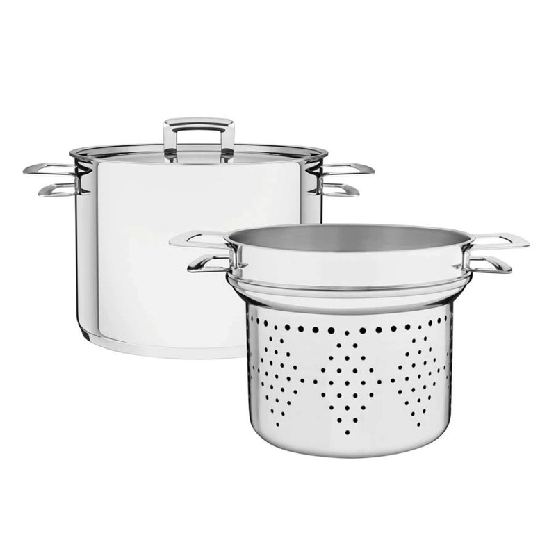 Jogo Cozi-Pasta Brava em Aço Inox Fundo Triplo com Tampa Plana e Alças 2 Peças 24 cm