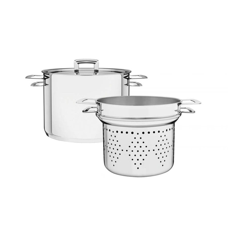 Jogo Cozi-Pasta Brava em Aço Inox Fundo Triplo com Tampa Plana e Alças 2 Peças 20 cm