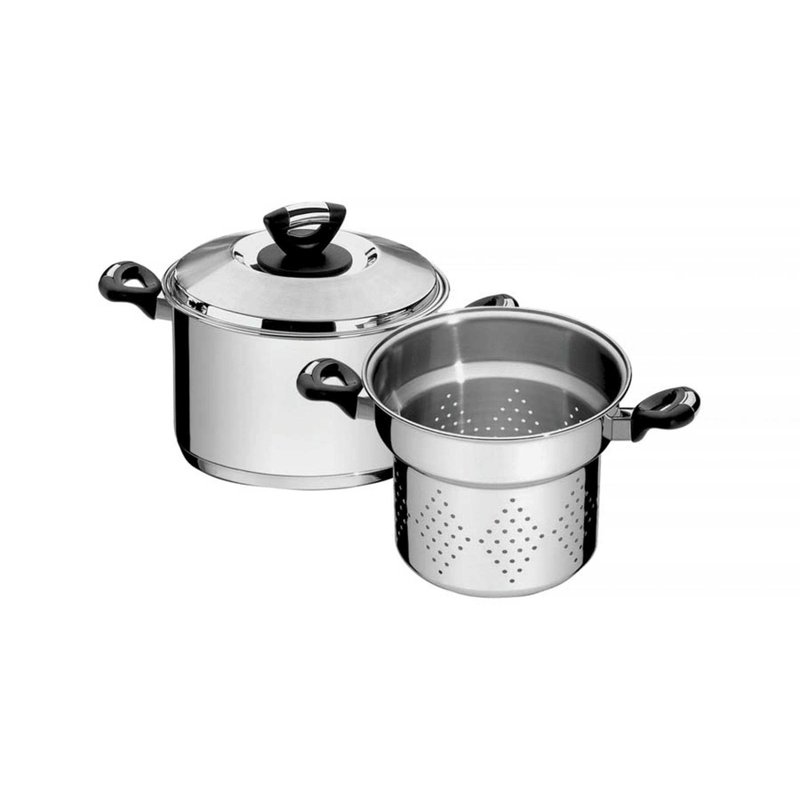 Jogo Cozi-Pasta Solar Baquelite em Aço Inox Fundo Triplo com Alças Baquelite 2 Peças 20 c