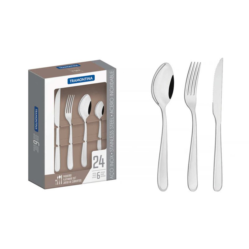Faqueiro Angra em Aço Inox com Facas para Churrasco Acabamento em Brilho com Detalhes no