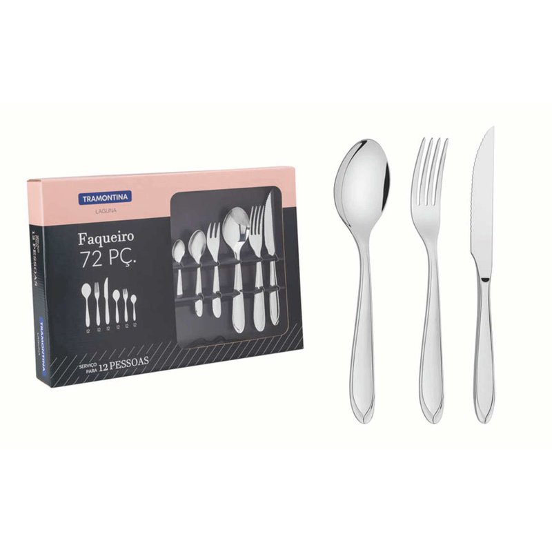 Faqueiro Laguna em Aço Inox com Facas de Churrasco Acabamento em Brilho com Detalhes no C