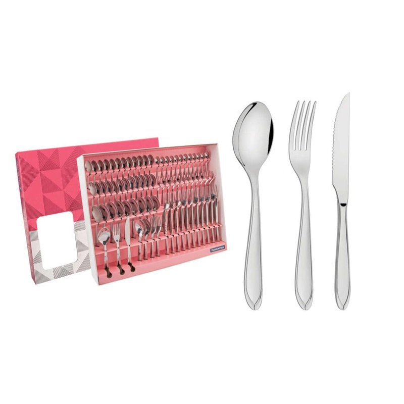 Faqueiro Laguna em Aço Inox com Facas de Churrasco Acabamento em Brilho com Detalhes no C