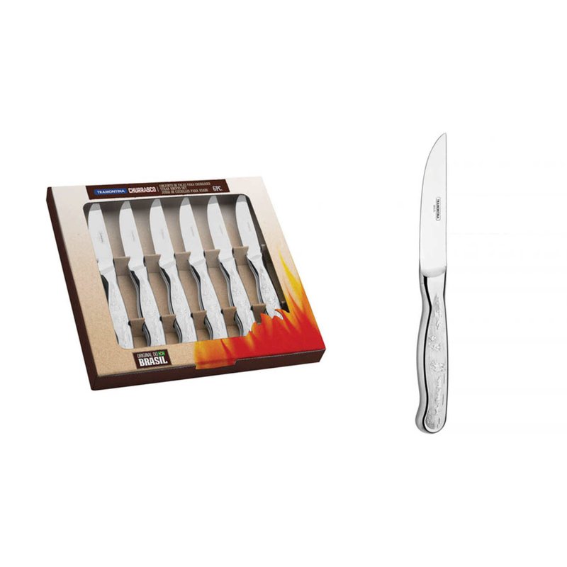 Conjunto de Facas para Churrasco Classic em Aço Inox Fio Liso Cabo com Desenhos em Alto R