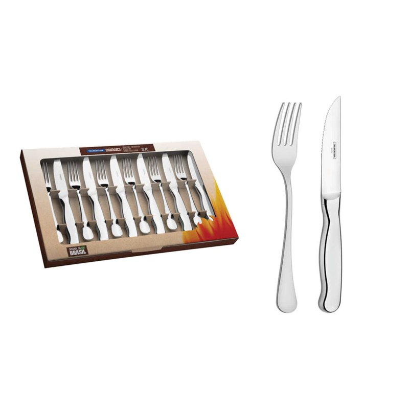 Jogo para Churrasco Classic em Aço Inox Facas Jumbo Fio Serrilhado Acabamento Alto Brilho